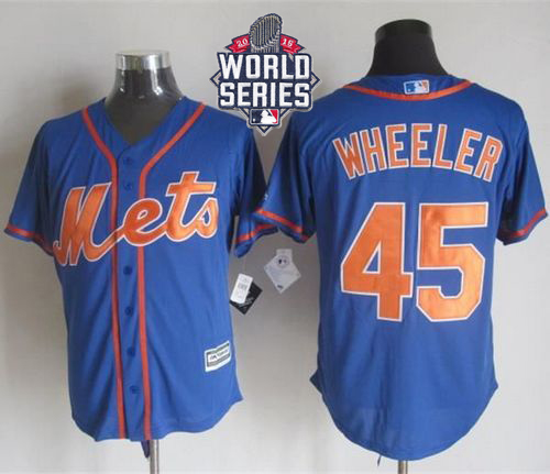 Mets #45 Zack Wheeler Blue Alternate Home New Cool Base W/2015 World Series Patch Stitched MLB Jersey