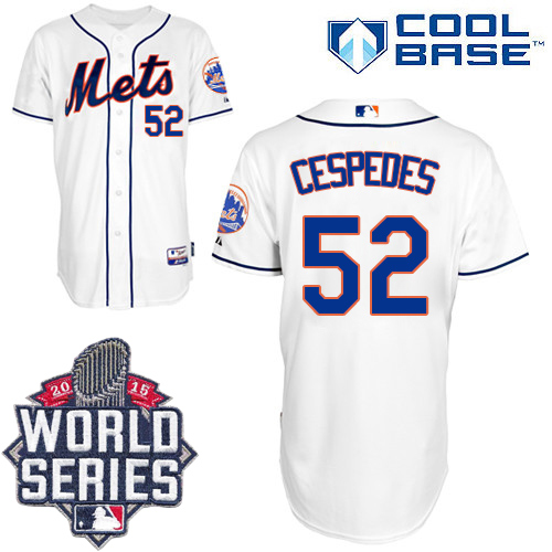 Mets #52 Yoenis Cespedes White Home Cool Base W/2015 World Series Patch Stitched MLB Jersey