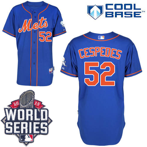 Mets #52 Yoenis Cespedes Blue Alternate Home Cool Base W/2015 World Series Patch Stitched MLB Jersey