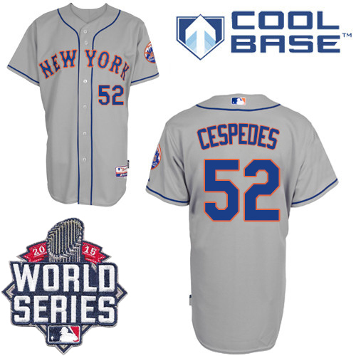 Mets #52 Yoenis Cespedes Grey Road Cool Base W/2015 World Series Patch Stitched MLB Jersey