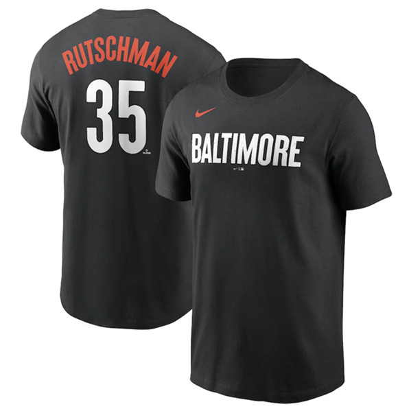 Men's Baltimore Orioles #35 Adley Rutschman Black 2023 City Connect Name & Number T-Shirt