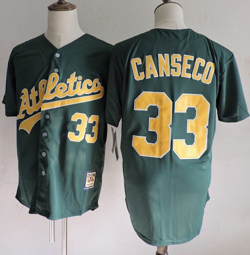 Mitchell And Ness Athletics #33 Jose Canseco Green(Gold No.) Throwback Stitched MLB Jersey