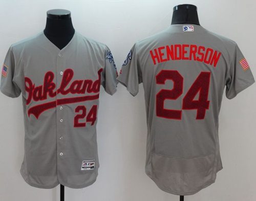 Athletics #24 Rickey Henderson Gray Fashion Stars & Stripes Flexbase Authentic Stitched MLB Jersey