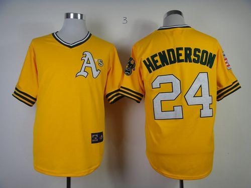 Mitchell And Ness Athletics #24 Rickey Henderson Yellow Throwback Stitched MLB Jersey