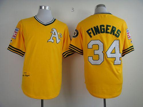Mitchell And Ness Athletics #34 Rollie Fingers Yellow Throwback Stitched MLB Jersey