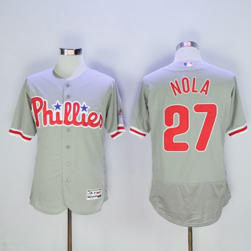 Phillies #27 Aaron Nola Grey Flexbase Authentic Collection Stitched MLB Jersey