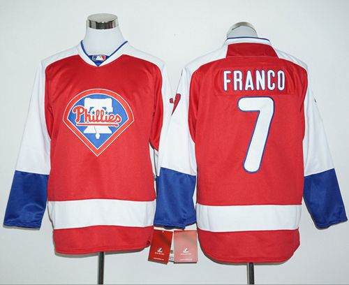 Phillies #7 Maikel Franco Red Long Sleeve Stitched MLB Jersey