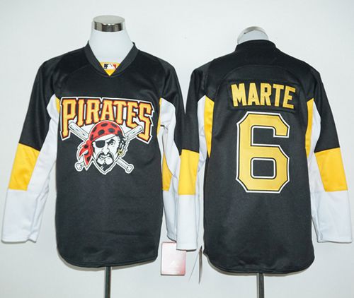 Pirates #6 Starling Marte Black Long Sleeve Stitched MLB Jersey