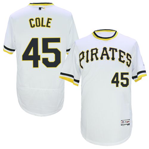 Pirates #45 Gerrit Cole White Flexbase Authentic Collection Cooperstown Stitched MLB Jersey