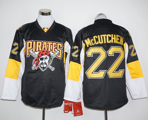 Pirates #22 Andrew McCutchen Black Long Sleeve Stitched MLB Jersey