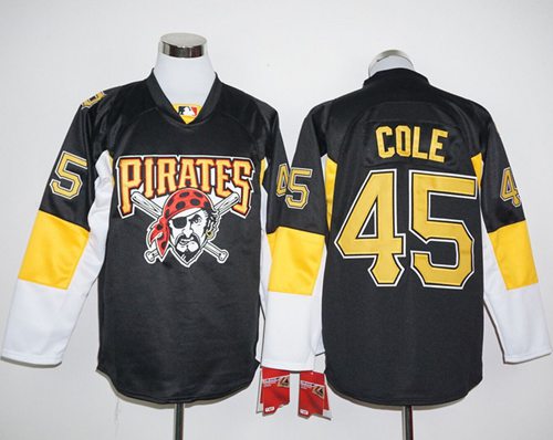 Pirates #45 Gerrit Cole Black Long Sleeve Stitched MLB Jersey