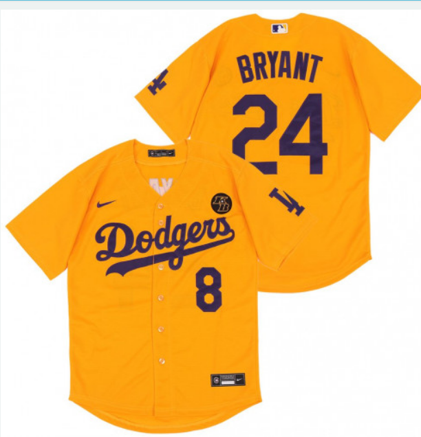 Men's Los Angeles Dodgers Gold #8 #24 Kobe Bryant KB Patch Stitched MLB Jersey