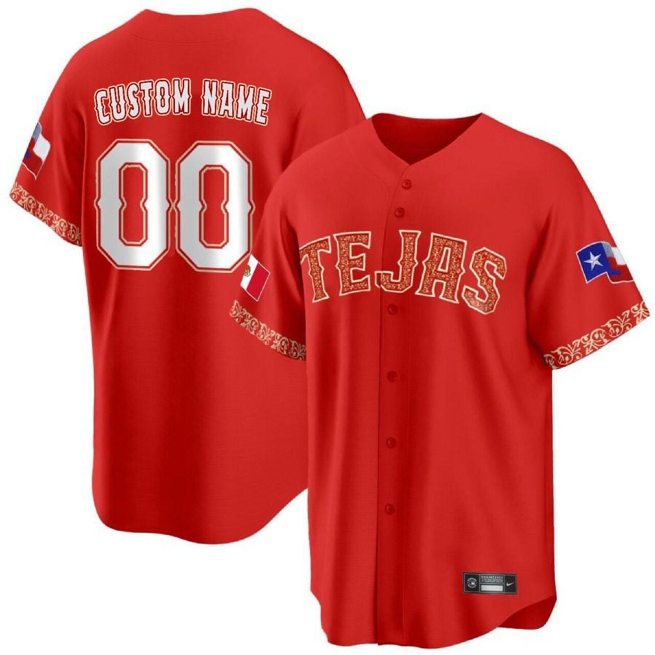 Men's Texas Rangers Active Player Custom Mexican Red Cool Base Stitched Jersey
