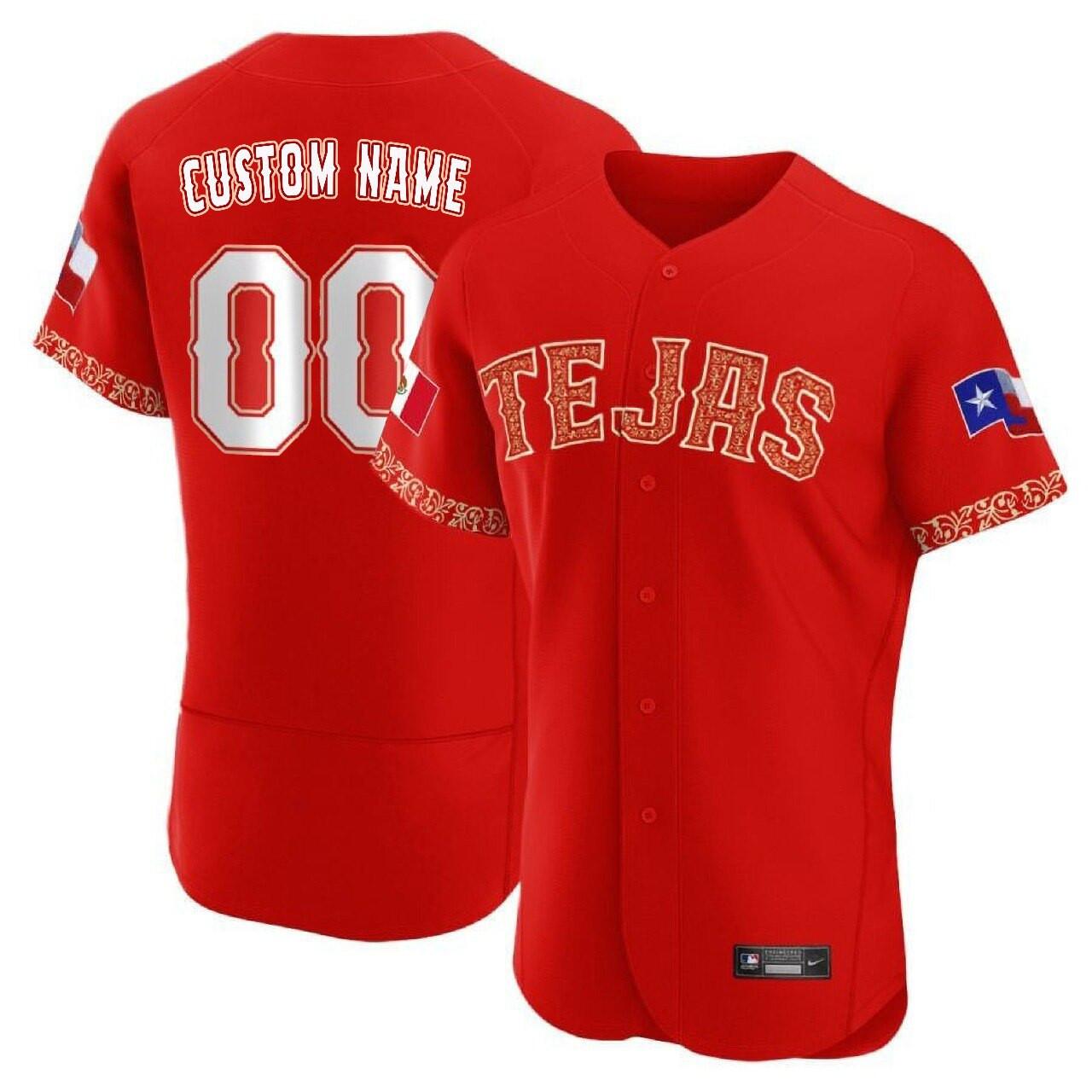Men's Texas Rangers Customized Mexican Red Flex Base Stitched Jersey