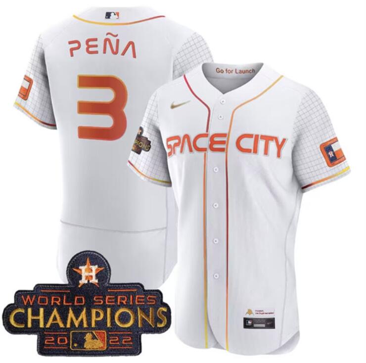 Men's Houston Astros White Custom With 2022 World Serise Champions Patch Stitched Baseball Jersey