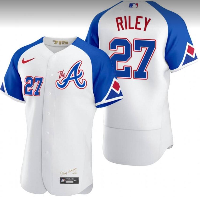 Men's Atlanta Braves #27 Austin Riley White 2023 City Connect Flex Base Stitched Jersey