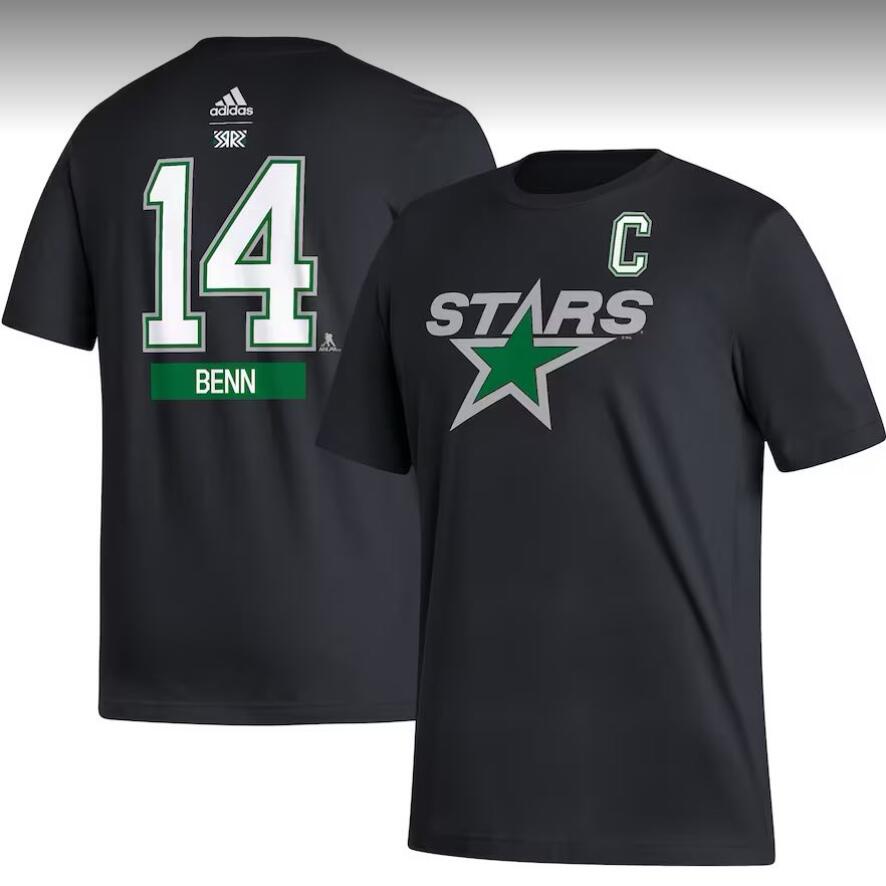 Men's Dallas Stars #14 Jamie Benn Black With C Patch T-Shirt