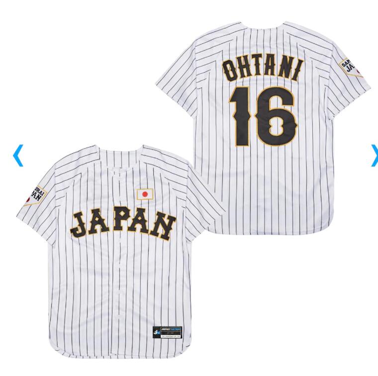 Men's Japan Baseball #16 Shohei Ohtani 2023 White Black Pinstriped Hip Hop Baseball Jersey
