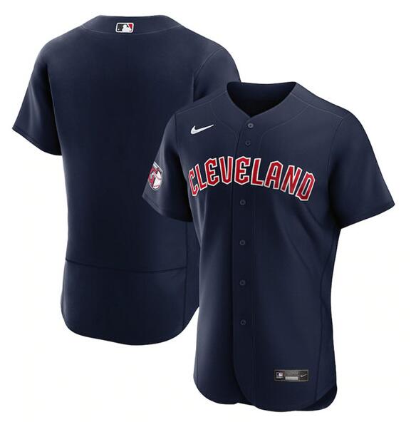 Men's Cleveland Indians Customized Navy Stitched MLB Jersey