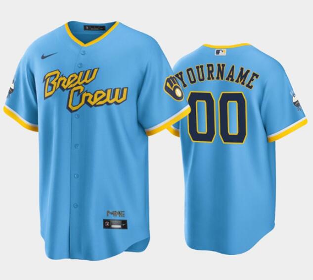 Men's Milwaukee Brewers Customized 2022 Powder Blue City Connect Cool Base Stitched Jersey