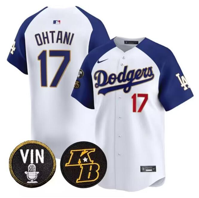 Men's Los Angeles Dodgers Active Player Custom White Vin & Kobe Patch Cool Base Stitched Baseball Jersey