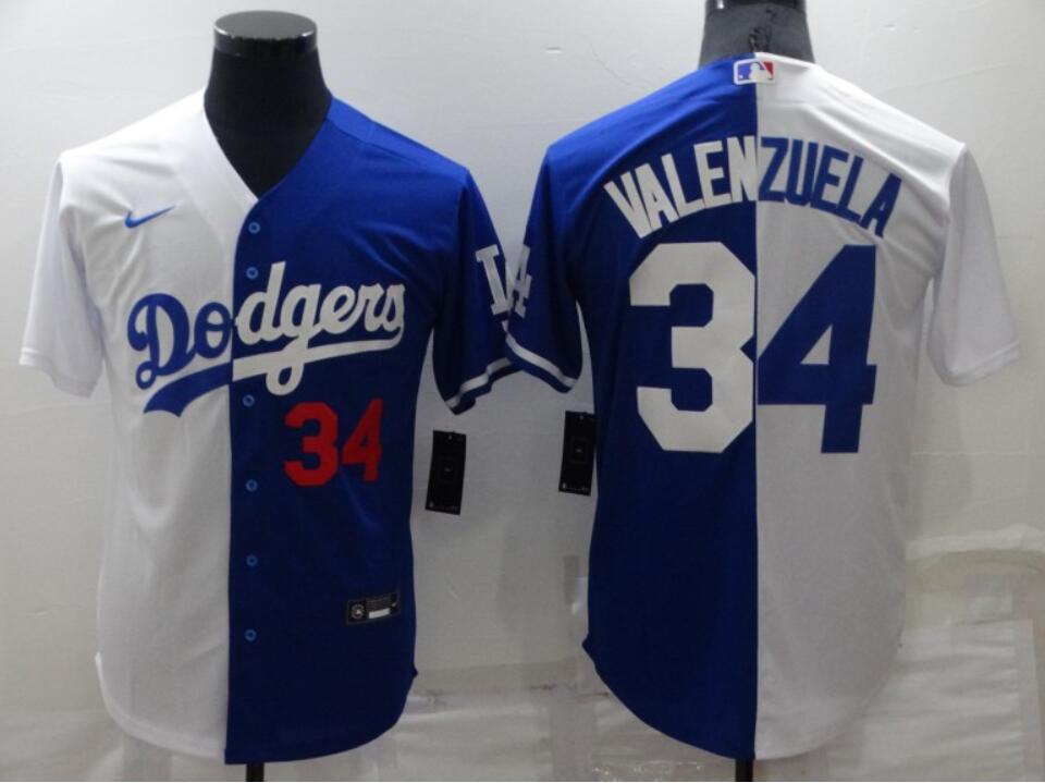 Men's Los Angeles Dodgers Active Player Custom White/Blue Split Cool Base Stitched Baseball Jersey