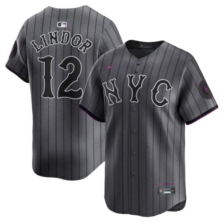 Men's New York Mets Active Player Cutsom Graphite 2024 City Connect Limited Stitched Baseball Jersey