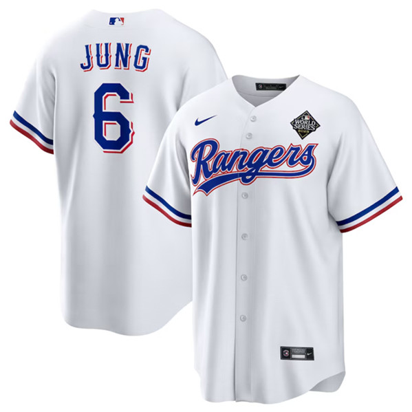 Men's Texas Rangers #6 Josh Jung White 2023 World Series Stitched Baseball Jersey
