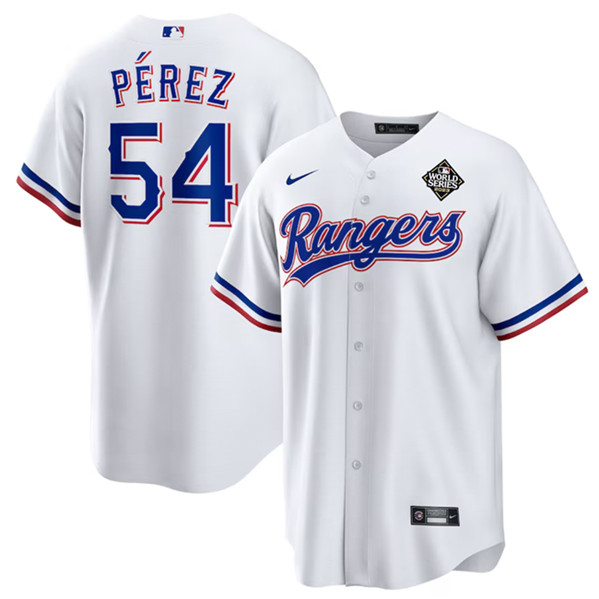Men's Texas Rangers #54 Martín Pérez White 2023 World Series Stitched Baseball Jersey
