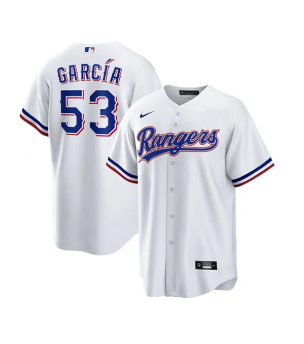 Men's Texas Rangers #53 Adolis Garcia White Cool Base Stitched Baseball Jersey