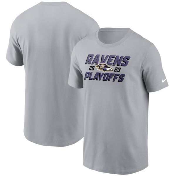 Men's Baltimore Ravens Gray 2023 Playoffs Iconic T-Shirt