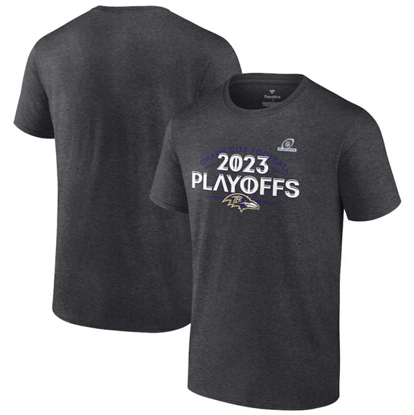 Men's Baltimore Ravens Heather Charcoal 2023 Playoffs T-Shirt
