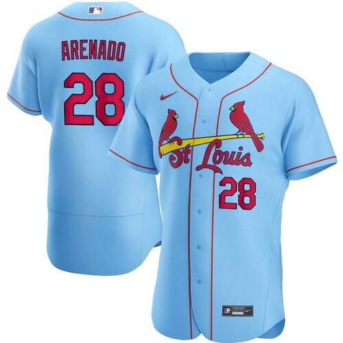 Men's St. Louis Cardinals White #28 Nolan Arenado Blue Flex Base Stitched MLB Jersey