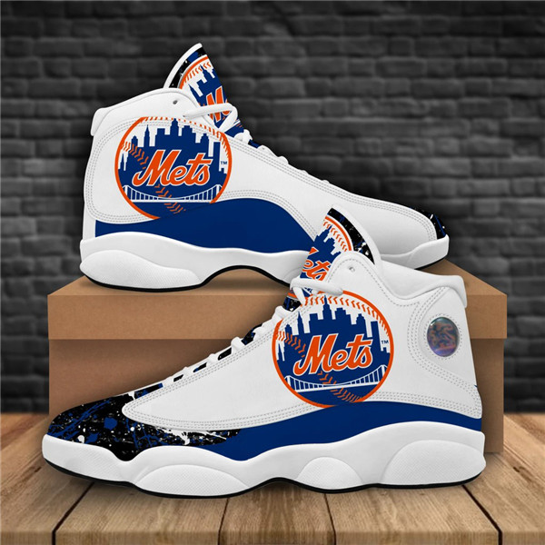Women's New York Mets AJ13 Series High Top Leather Sneakers 001