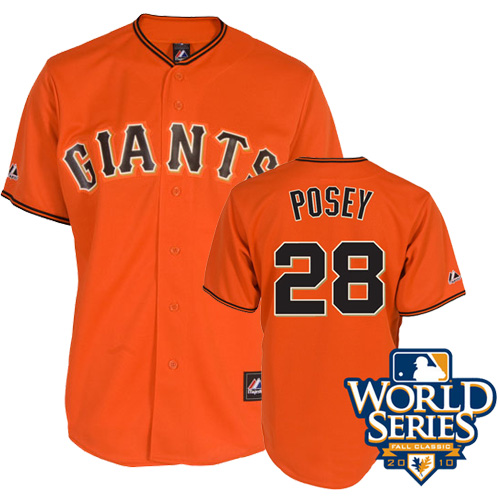 Giants #28 Buster Posey Orange Cool Base w/2010 World Series Patch Stitched MLB Jersey