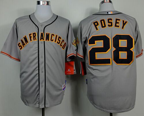 Giants #28 Buster Posey Grey Road Cool Base Stitched MLB Jersey