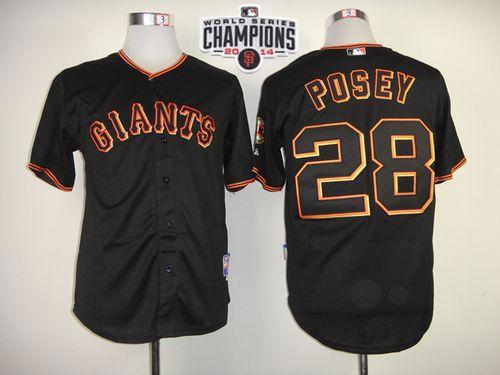 Giants #28 Buster Posey Black W/2014 World Series Champions Patch Stitched MLB Jersey