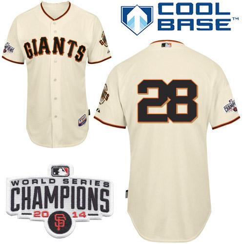 Giants #28 Buster Posey Cream Cool Base W/2014 World Series Champions Patch Stitched MLB Jersey