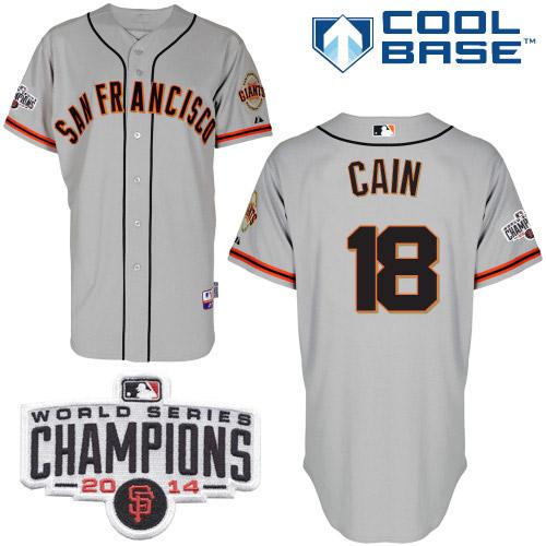 Giants #18 Matt Cain Grey W/2014 World Series Champions Patch Stitched MLB Jersey