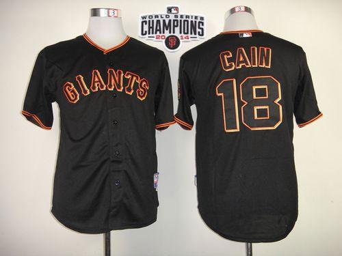 Giants #18 Matt Cain Black W/2014 World Series Champions Patch Stitched MLB Jersey
