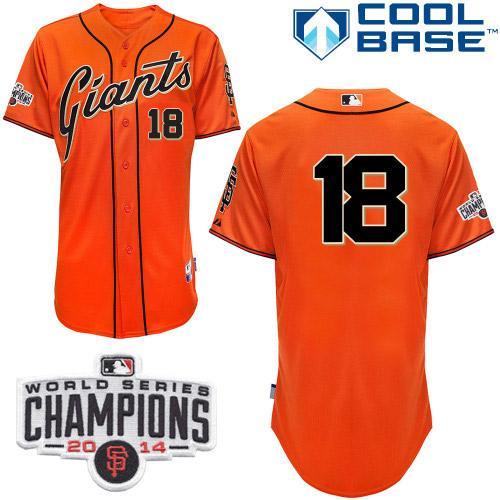 Giants #18 Matt Cain Orange W/2014 World Series Champions Patch Stitched MLB Jersey