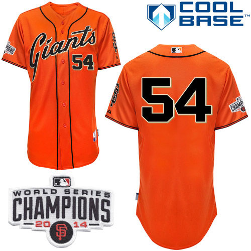 Giants #54 Sergio Romo Orange Cool Base W/2014 World Series Champions Patch Stitched MLB Jersey