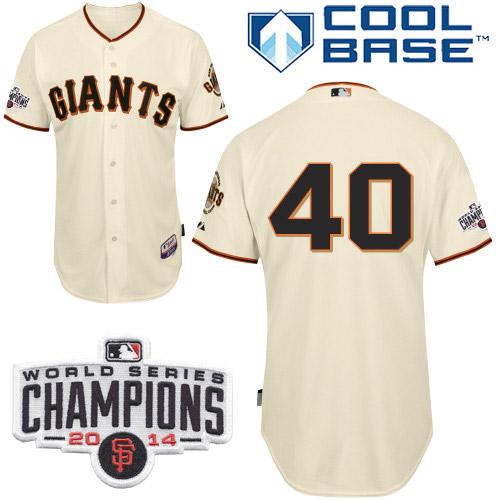 Giants #40 Madison Bumgarner Cream Cool Base W/2014 World Series Champions Patch Stitched MLB Jersey