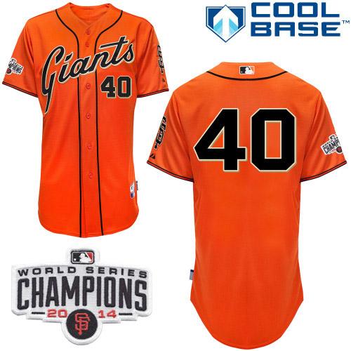 Giants #40 Madison Bumgarner Orange Cool Base W/2014 World Series Champions Patch Stitched MLB Jersey