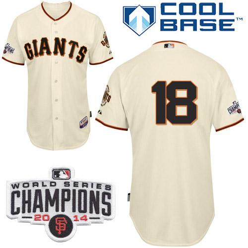 Giants #18 Matt Cain Cream Cool Base W/2014 World Series Champions Patch Stitched MLB Jersey