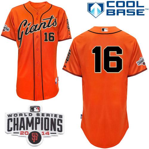 Giants #16 Angel Pagan Orange Cool Base W/2014 World Series Champions Patch Stitched MLB Jersey