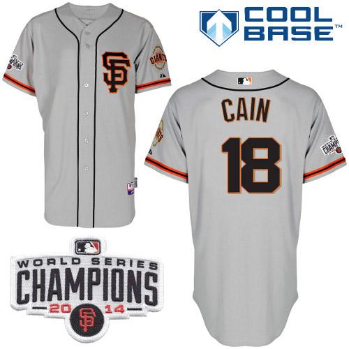Giants #18 Matt Cain Grey Cool Base Road 2 W/2014 World Series Champions Patch Stitched MLB Jersey