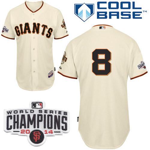 Giants #8 Hunter Pence Cream Cool Base W/2014 World Series Champions Patch Stitched MLB Jersey