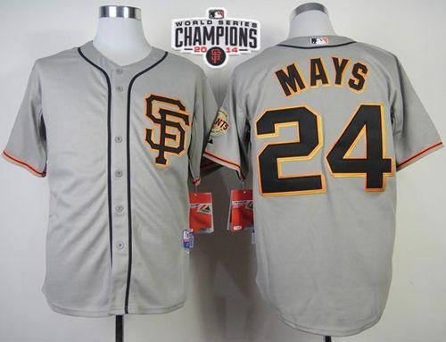 Giants #24 Willie Mays Grey Road 2 Cool Base W/2014 World Series Champions Patch Stitched MLB Jersey