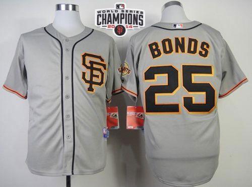 Giants #25 Barry Bonds Grey Road 2 Cool Base W/2014 World Series Champions Patch Stitched MLB Jersey